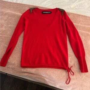 Zadig & Voltaire Deluxe Red V-Neck with Stud Details